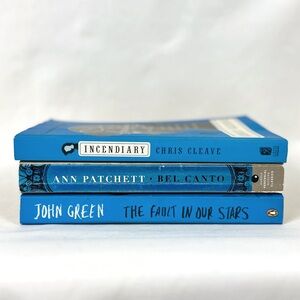 Books By Color Bundle Of Three Book Stack Blue Paperback Home Decor Fiction